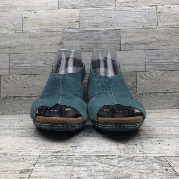 Clarks Collection Float Helio Cork Wedge Sandal Blue Size 9.5 M Soft Cushion - Picture 2 of 11